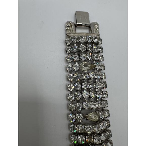 Rhodes Vintage Wide Rhinestone Bracelet 1950s Bride Era Chunky Hollywood Regency - Picture 10 of 16